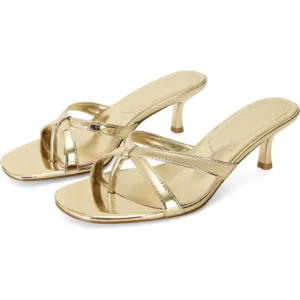 Golden Strappy Square-Toe Stilettos